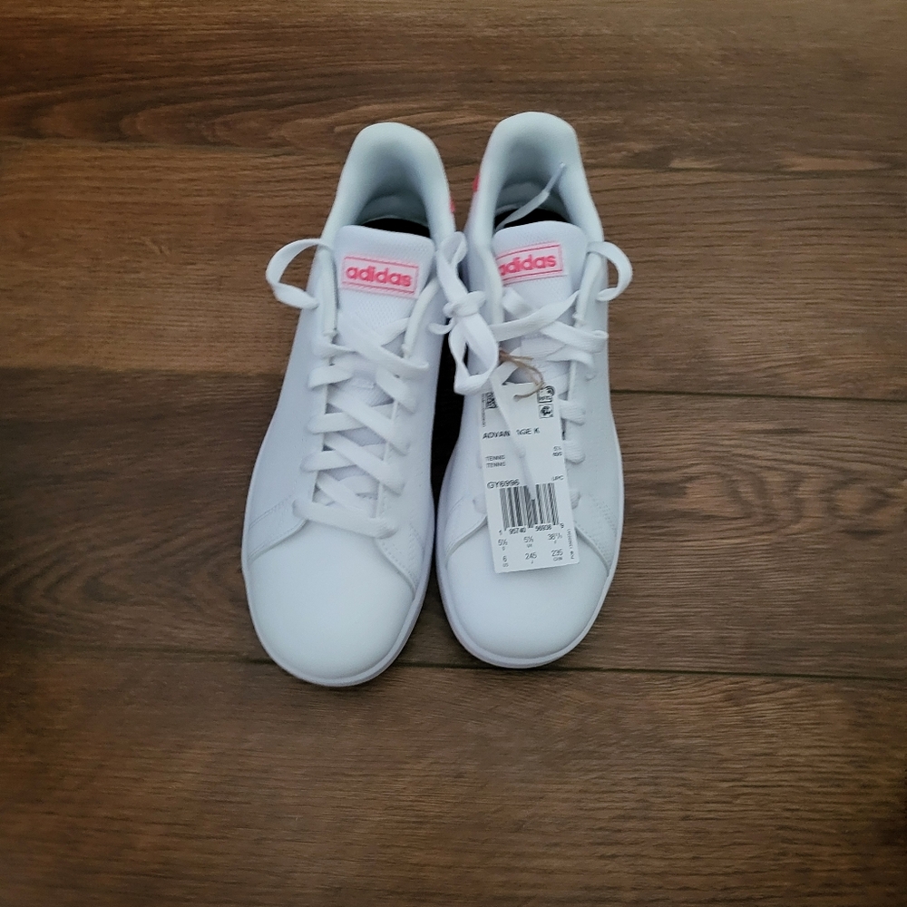 Adidas White Sneakers with Pink Logo